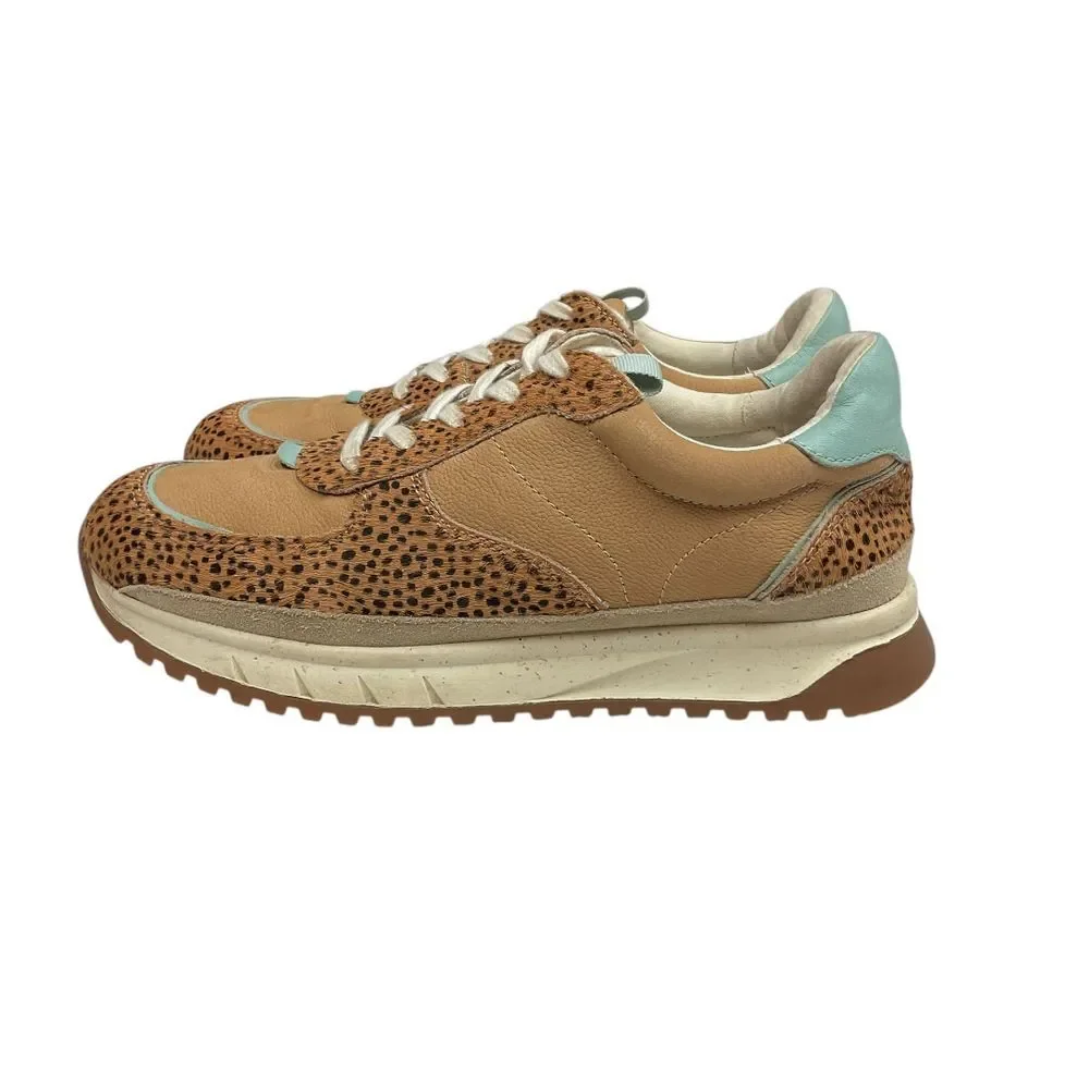 Madewell‎ Kickoff Trainer Sneakers Leopard Calf Hair Nubuck Faraway Sky Size 8.5